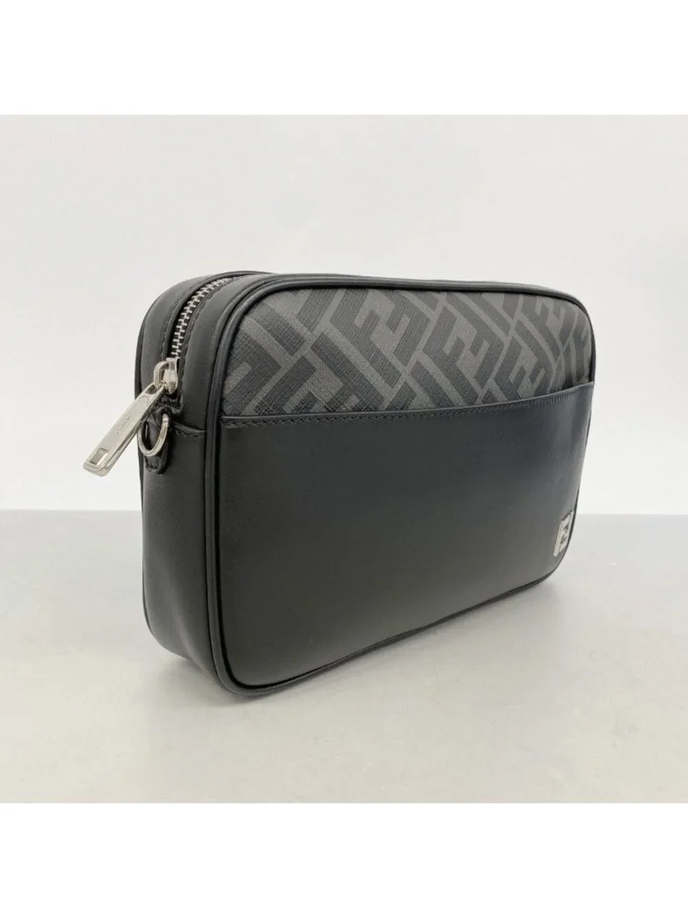 Fendi Shoulder Bag Zucca Leather Black Silver